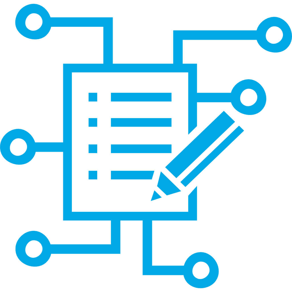 icon document and pen with different interfaces in blue