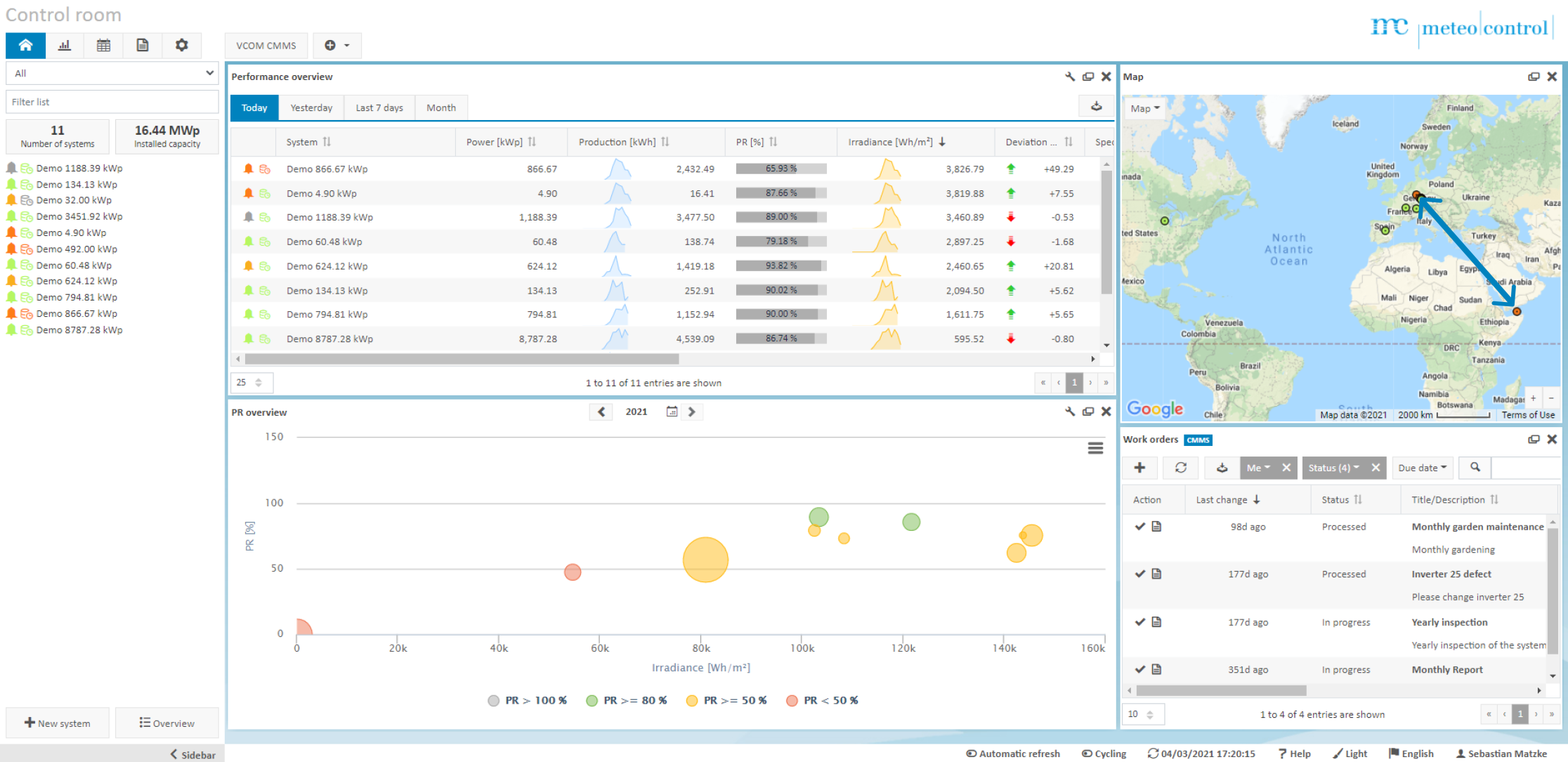 screenshot of vcom control room demonstrating the effect of a mislocation in the system