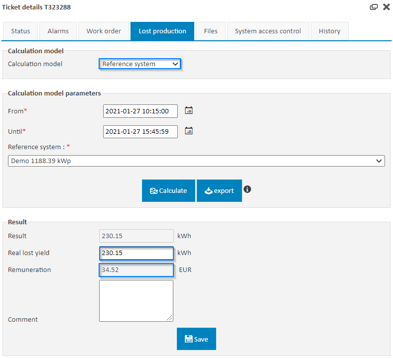 screenshot: yield ross calculation with a reference system