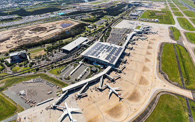 top view of Brisbane airport with PV modules on roof