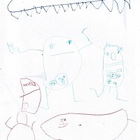 a child's drawing that shows different animals
